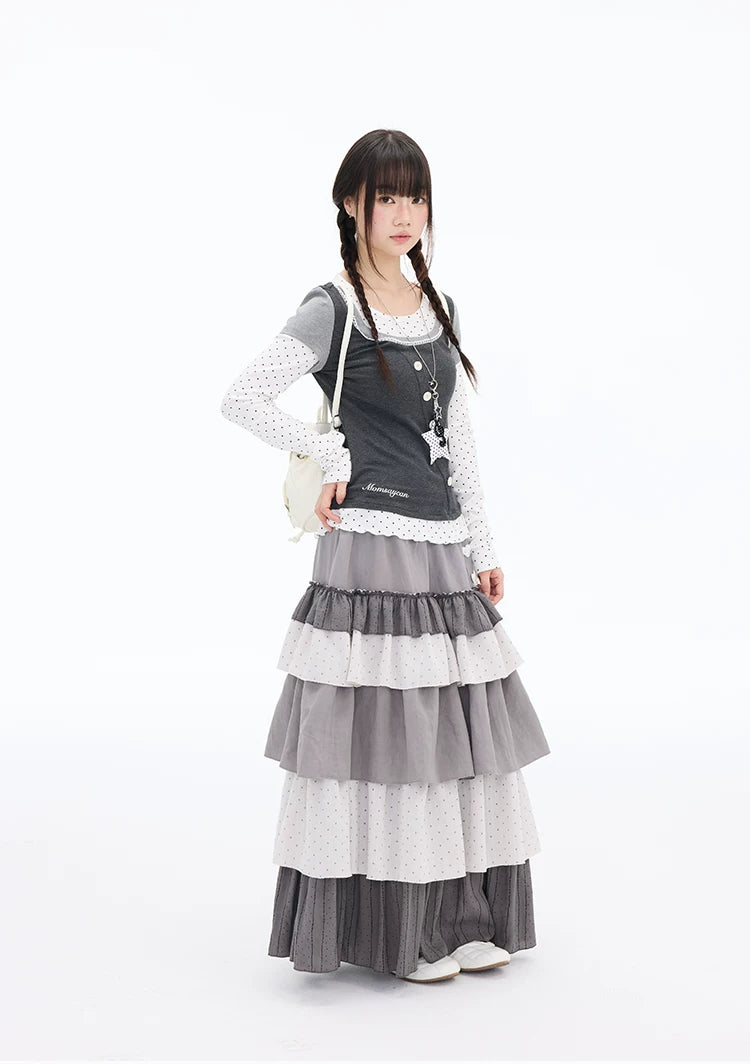 MOMSAYCAN Polka Dot Splicing Dress