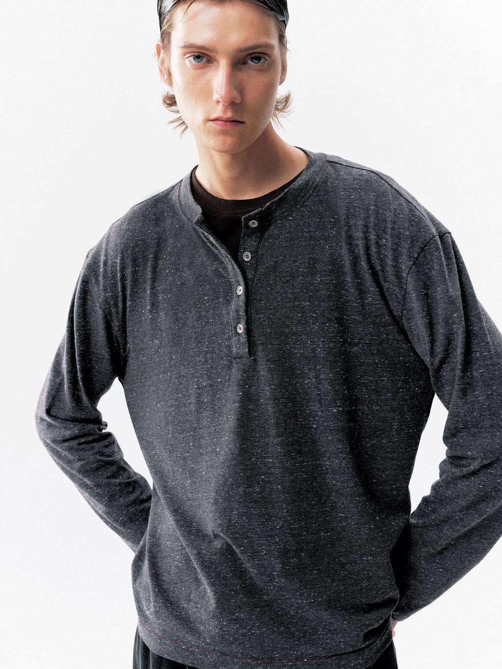 NOT UGLY Bumping Line Slack Henry Neck Bottom Long Sleeve