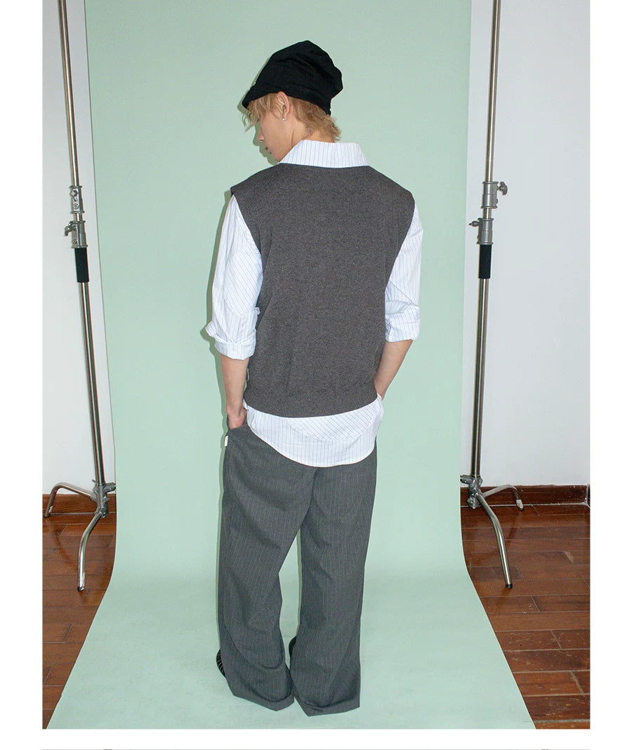 FUNKYFUN Pinstriped Straight Loose Casual Trousers