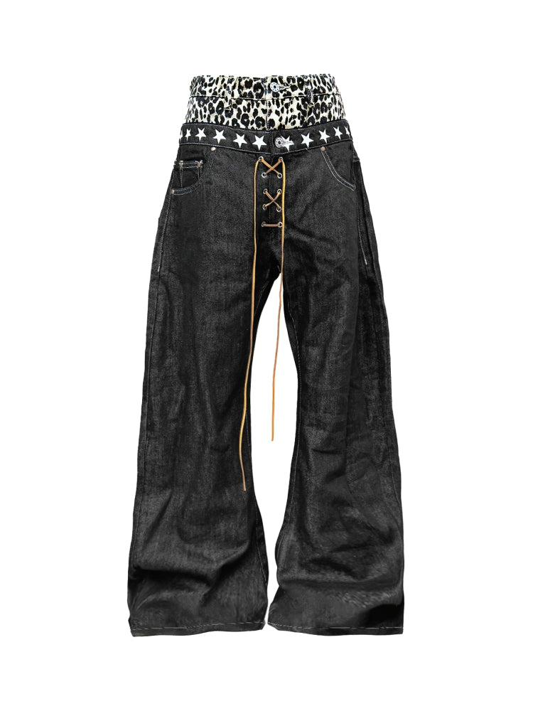 DETW Leopard Print Original Cow Scimitar Stacked Jeans