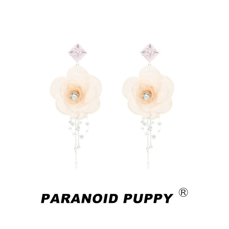 PP Tulle Flower Pearl Earrings