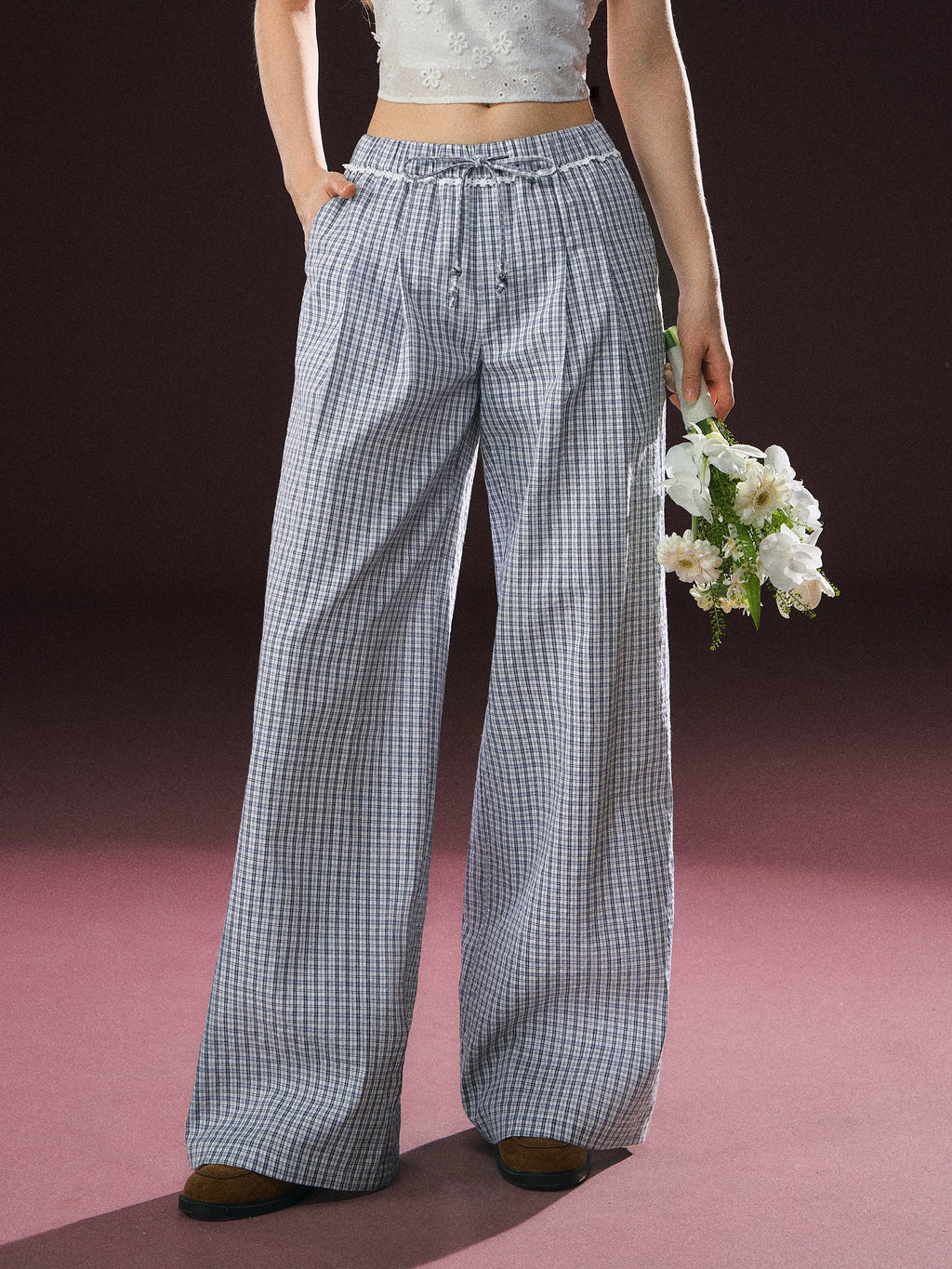 Ariseism Plaid Wide Leg Versatile Casual Pants