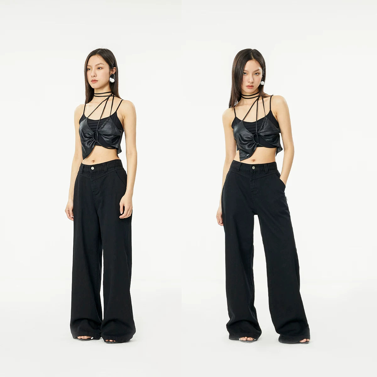 FUNKYFUN V-Seam High-Waist Straight-Leg Jeans