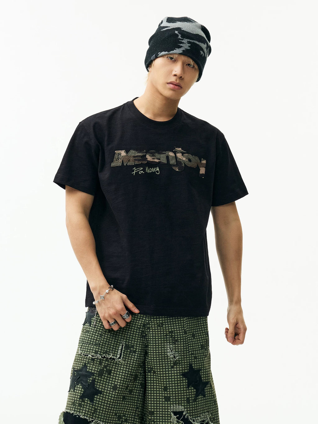 MEDM Cloth Embroidery Casual Round Neck Loose Tee