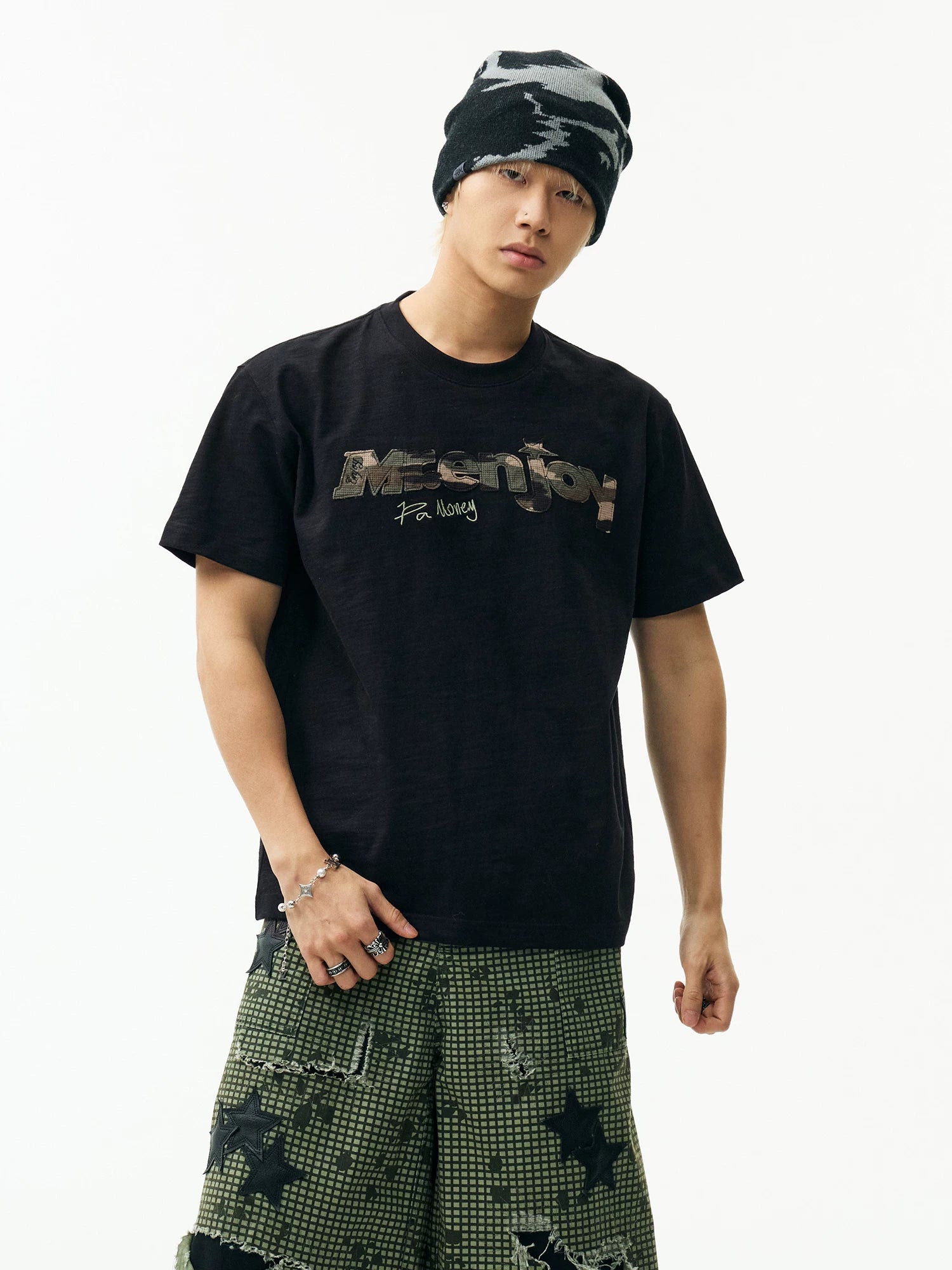 MEDM Cloth Embroidery Casual Round Neck Loose Tee