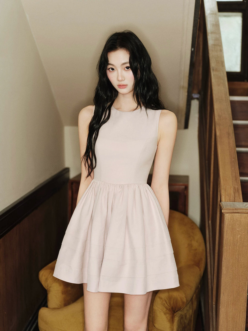 Avenement Crew Neck Temperament Waist Thin Dress