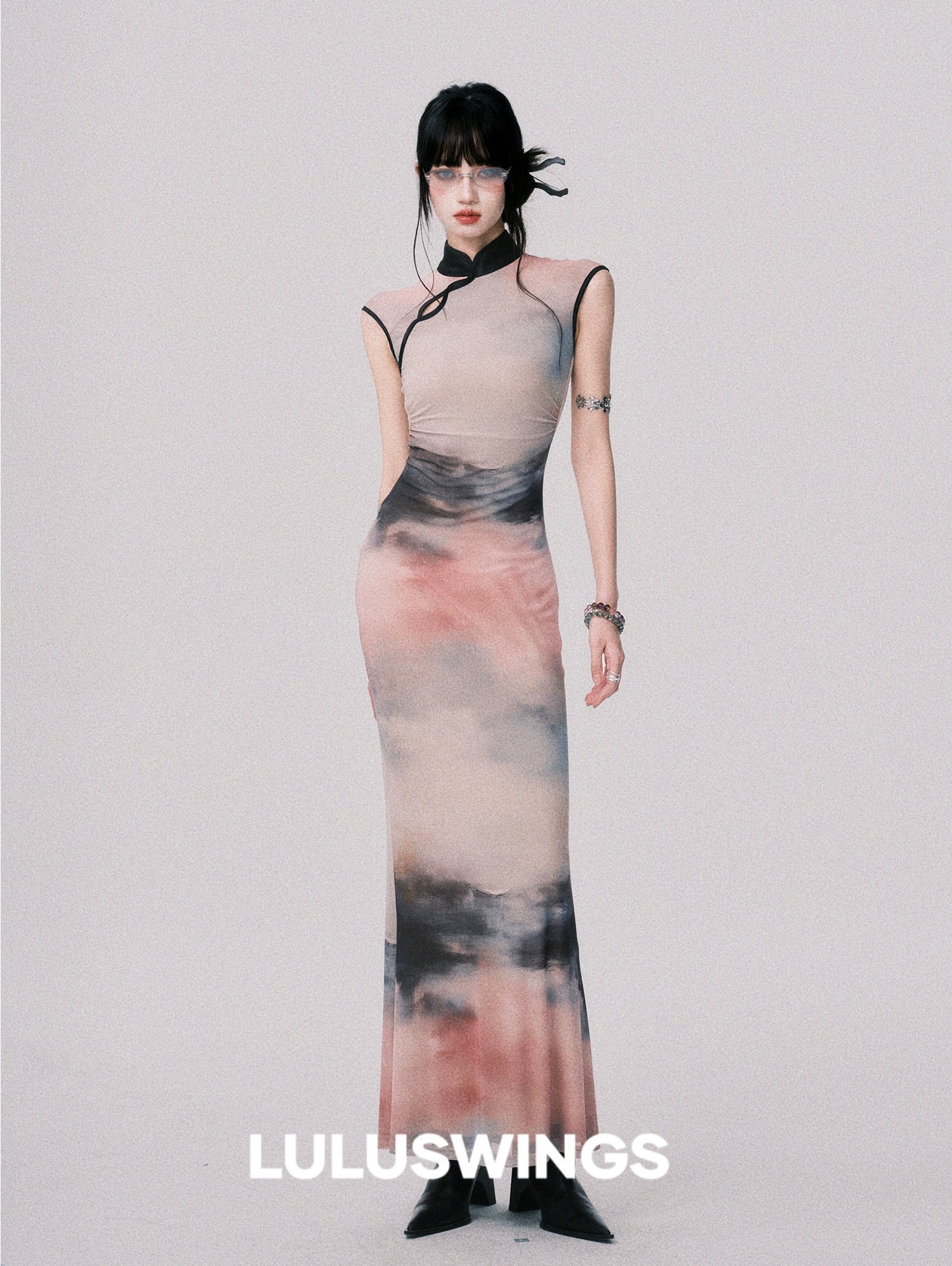 LULUSWINGS Ink Painting Elastic Net New Chinese Cheongsam Dress