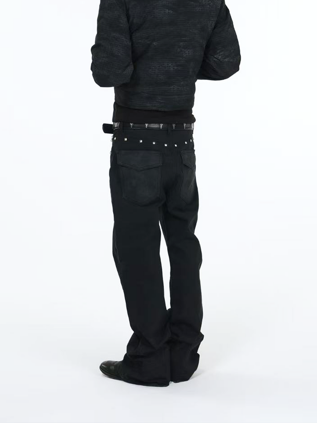 DETW Metal Rivet Zipper Stacked Jeans