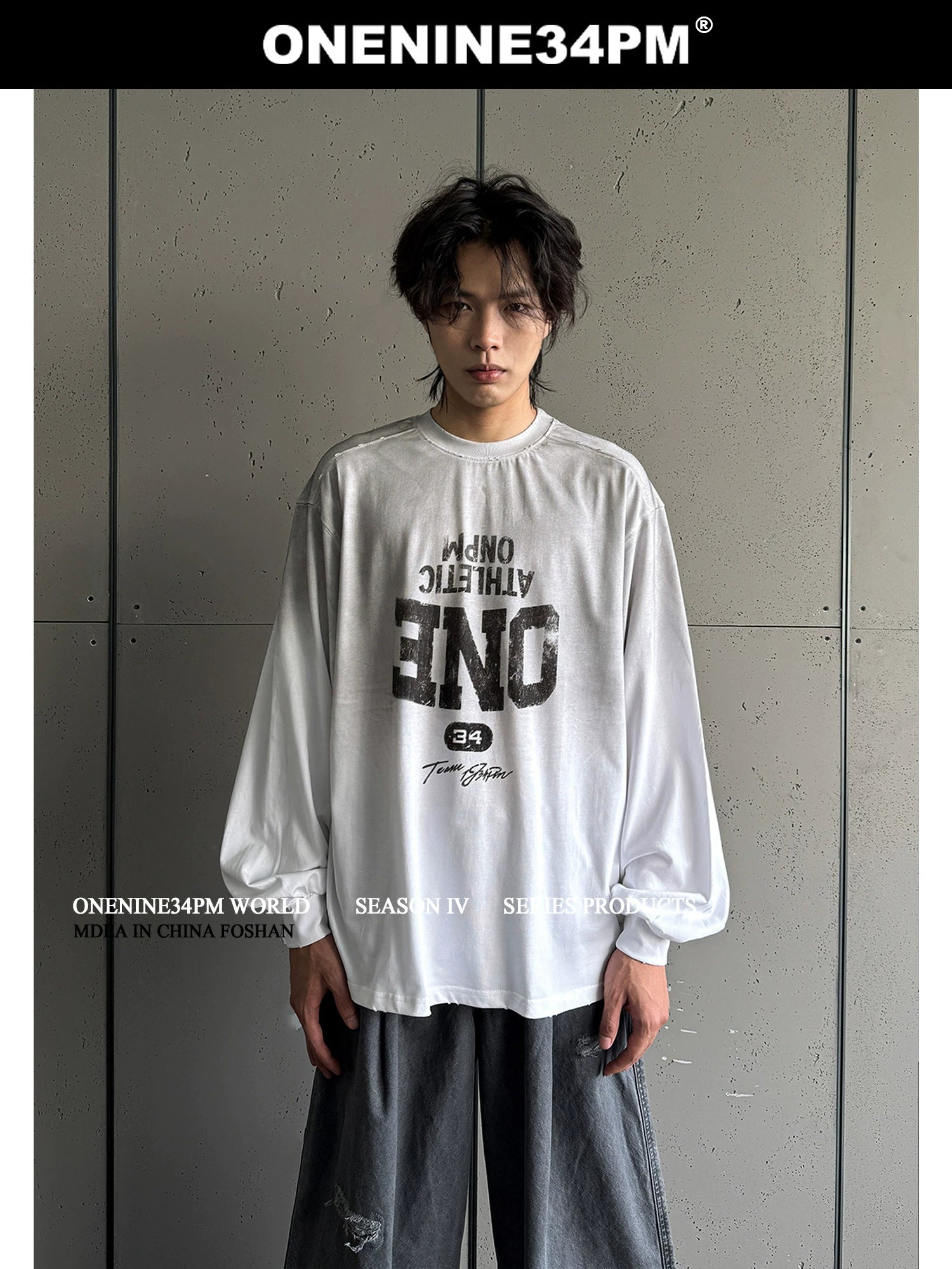 ONENINE34PM Inverted LOGO Worn Spray Color Long Sleeve