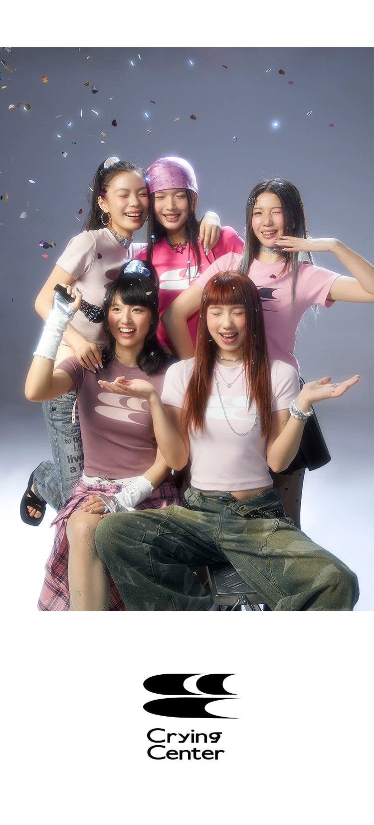 CryingCenter Y2k Millennial Babes Pink American Retro Crew Neck Slim Crop Top