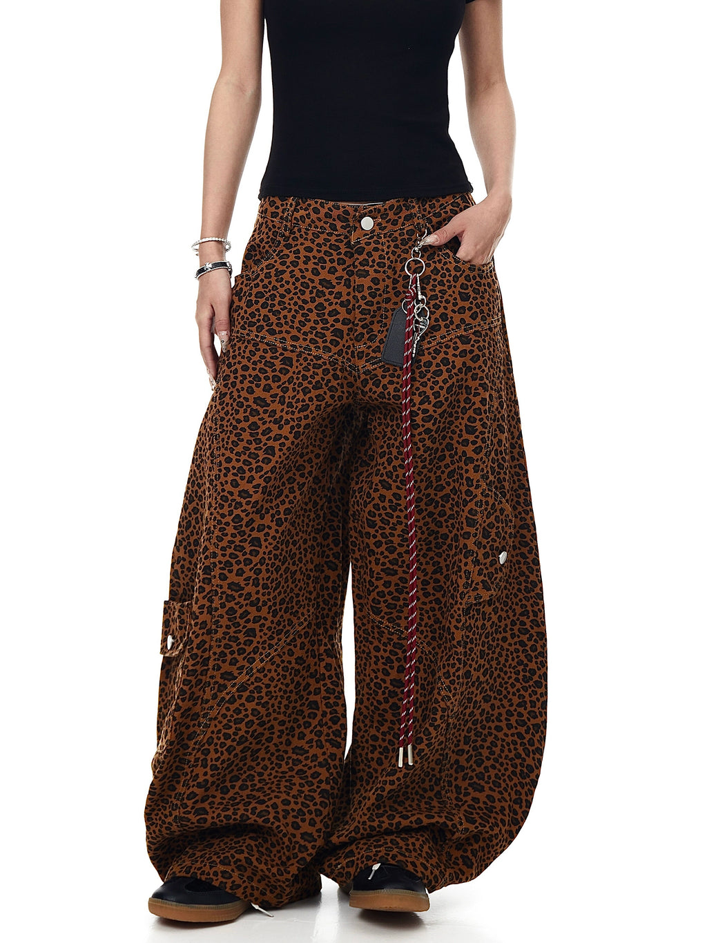BLACKLISTS Leopard-print Embroidered Scimitar Jeans