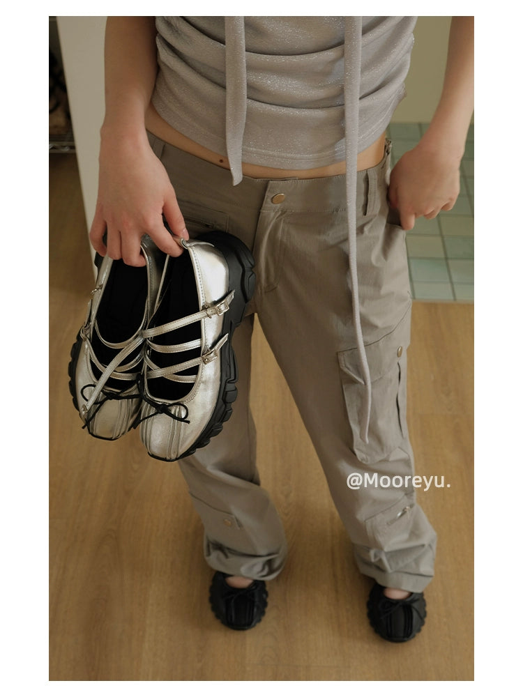 Mooreyu Round Head Sports Shallow Mouth Single Shoes Leather Shoes