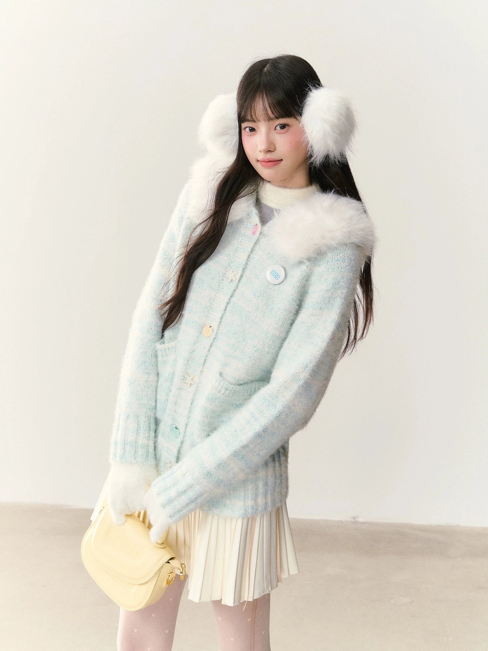 Umoumo Gradual Change Fur Collar Plush Hooded Cardigan