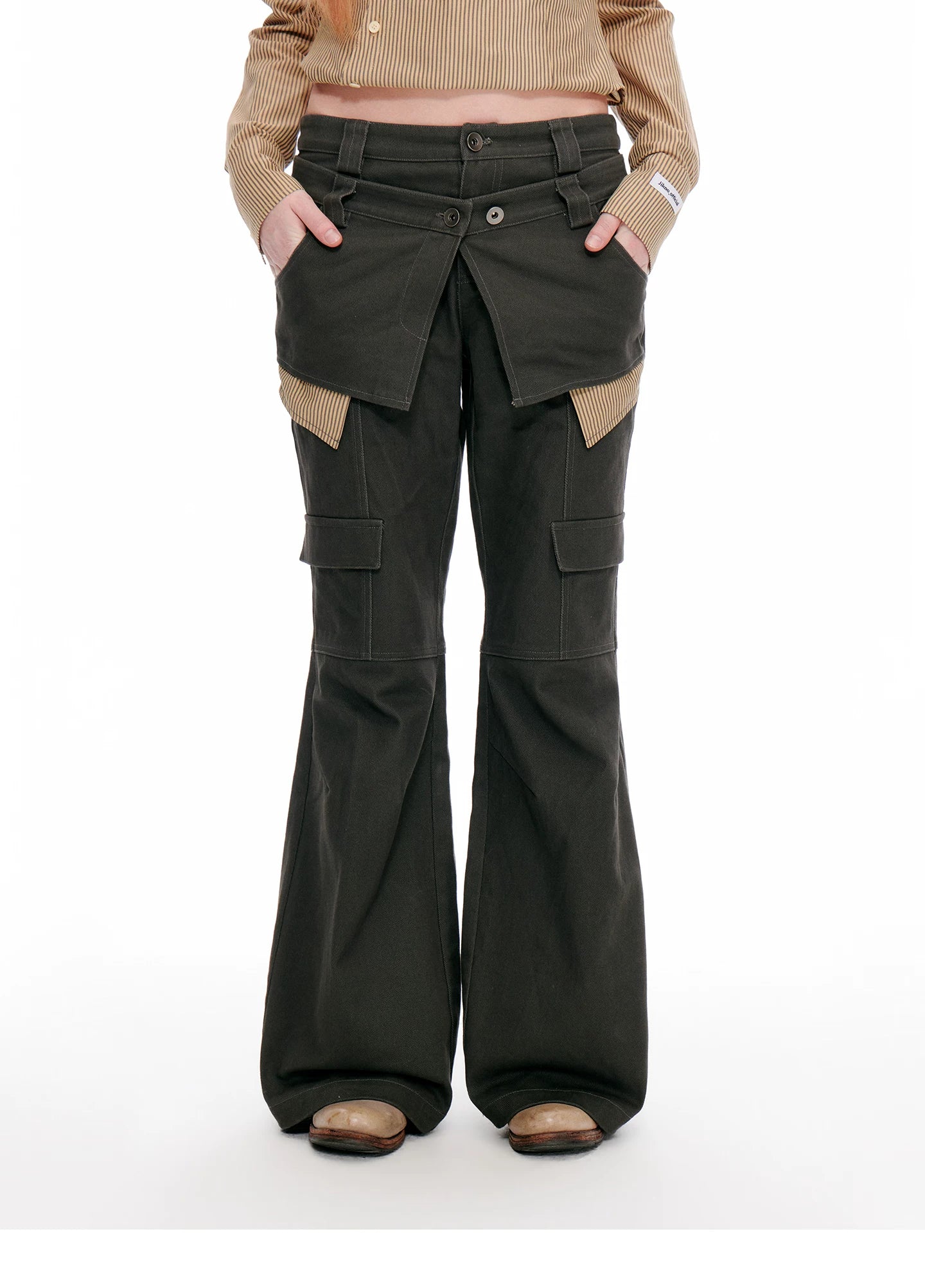 JIKOO Contrasting Splicing Striped Pants