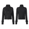 NOMANIAI Stand-up Neck Zipper Rivet Cardigan Slim-fit Fleece Sweater Jacket