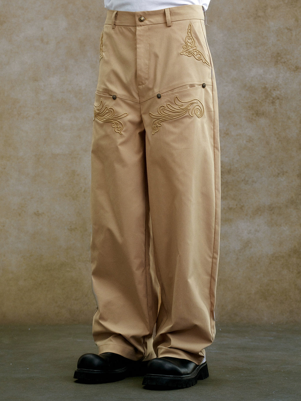 YADcrew Three-dimensional Line Embroidery Straight Tube Wide Overalls