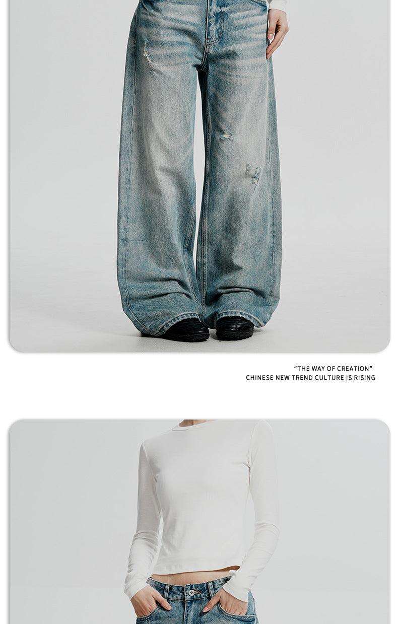 11KN Straight Loose and Versatile Wide-leg Floor-mopping Jeans