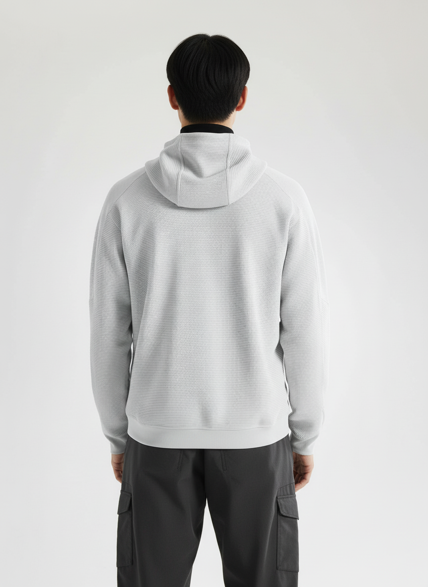 NO LOGO Waffle Comfortable Simple Thermal Hooded Jacket