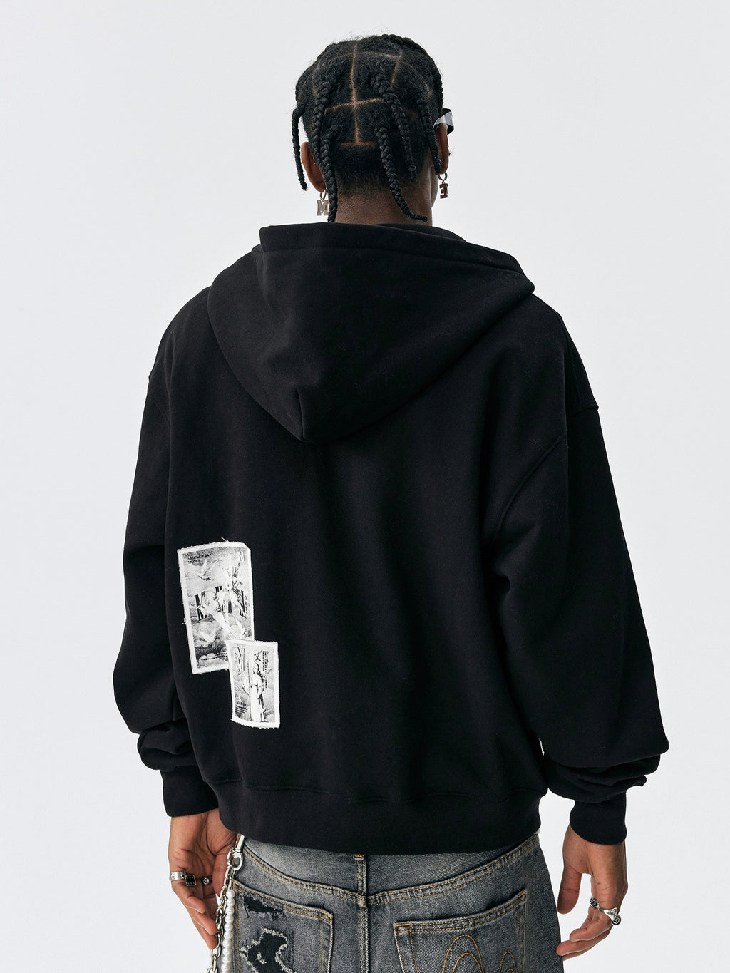 MEDM Angel Patch Casual Hooded Cardigan Sweater