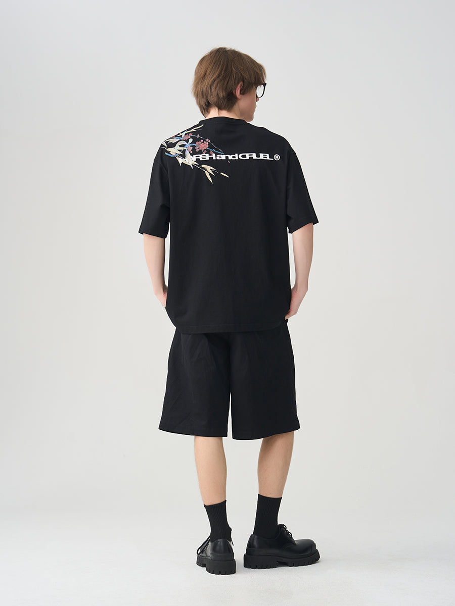 Harshandcruel New Chinese Over-the-Shoulder Ink Floral Tee