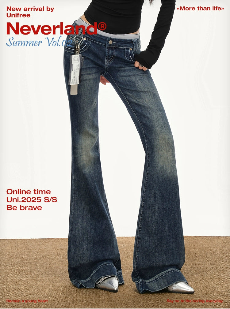 UNIFREE Slightly Pulled Old Low-rise Slim-fit Jeans