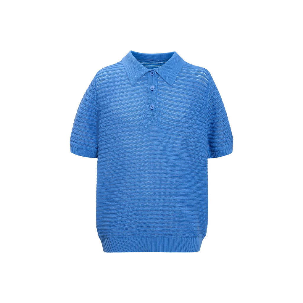 Sameuoo Shoulder Knit Hollow Polo Shirt