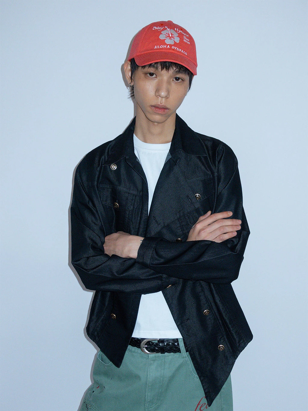 FUNKYFUN Straight Shoulder Thin Soft Denim Double-breasted Jacket