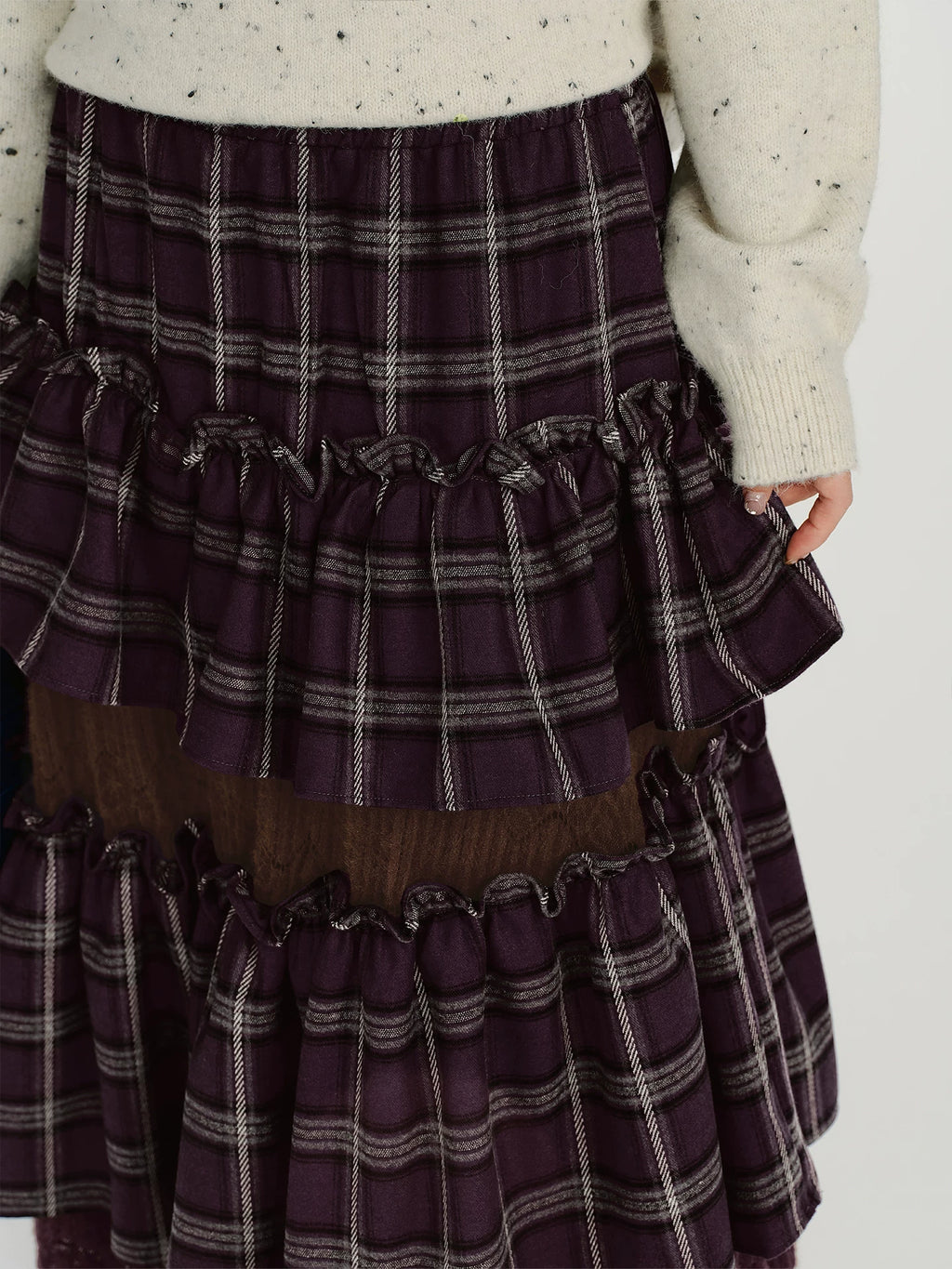 Girlyhalo Vintage Plaid Lace Patchwork Skirt