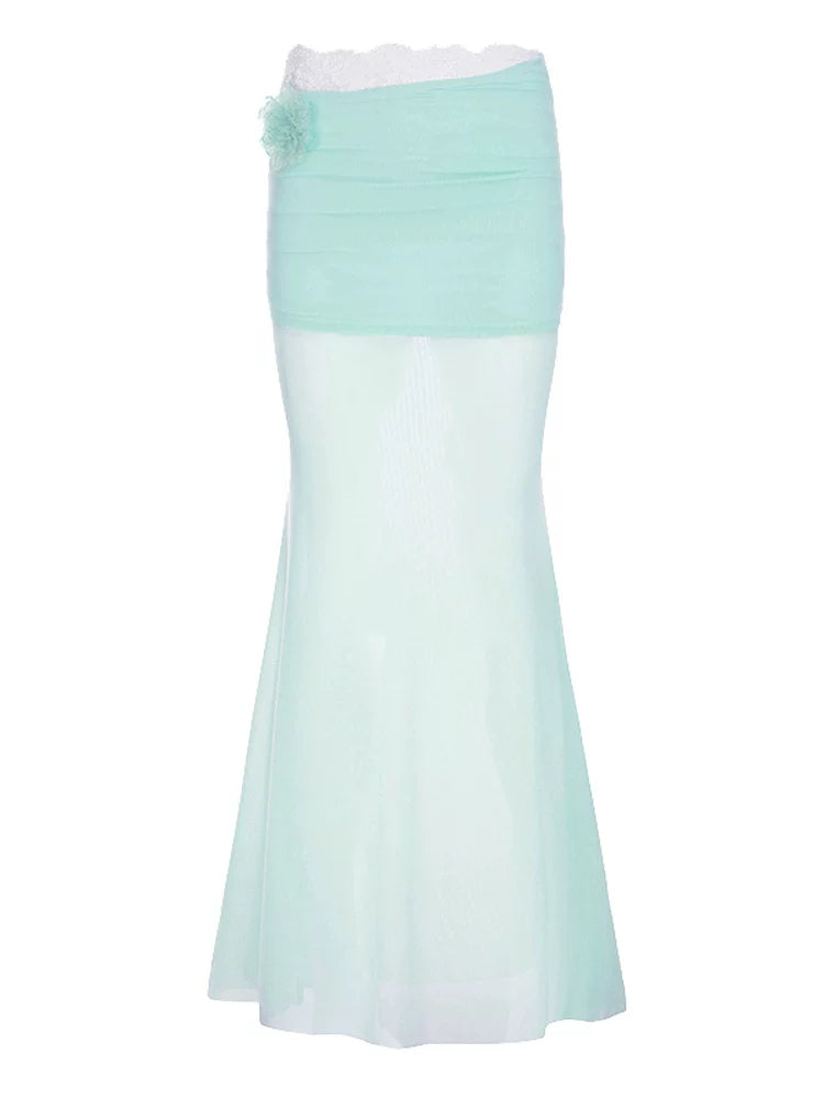 FUNOFF Mesh Fishtail Lace Floral Dress