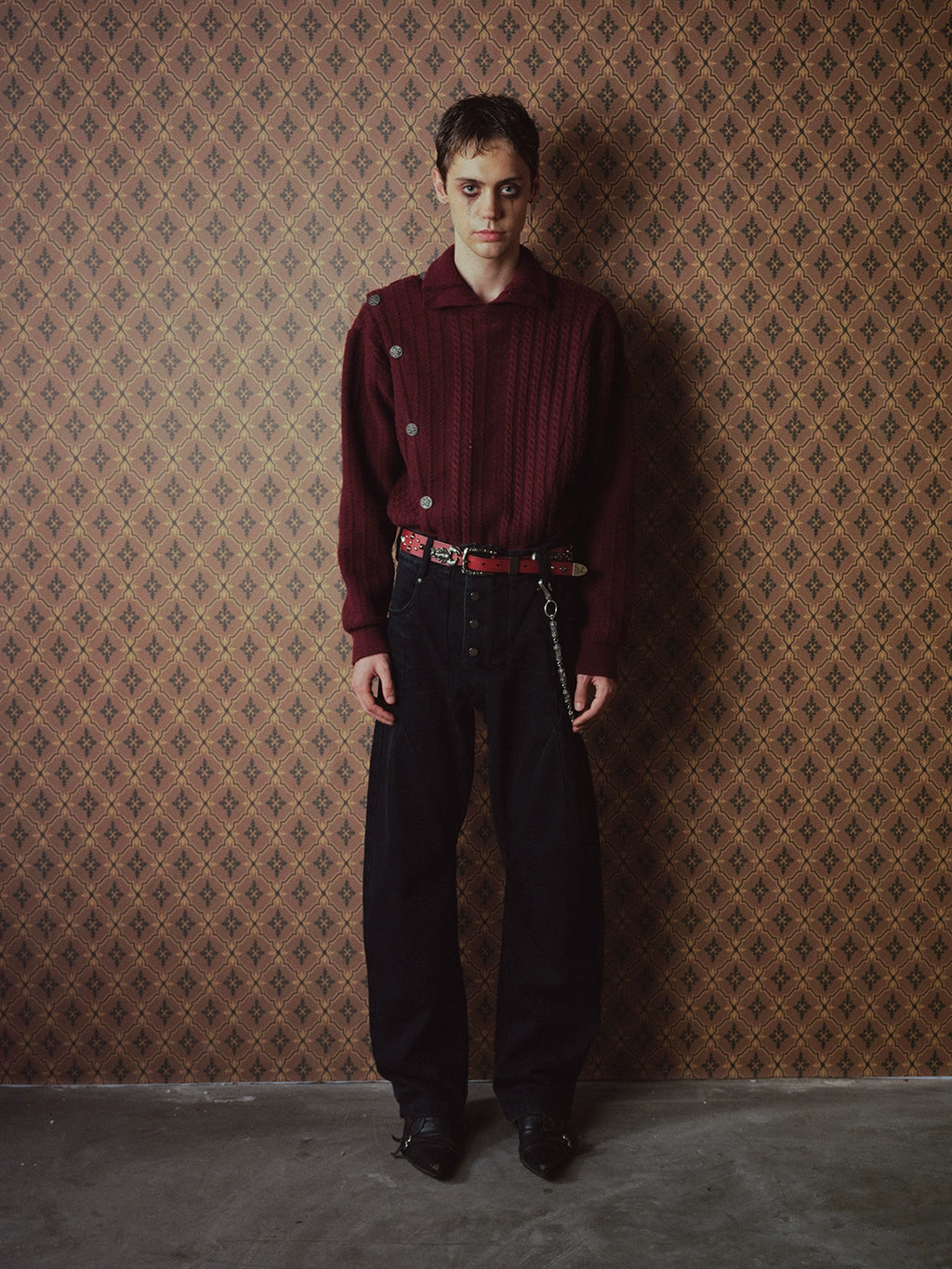 RICHILL Metal Buckle Stopper Twisted Sleeve Turtleneck Sweater