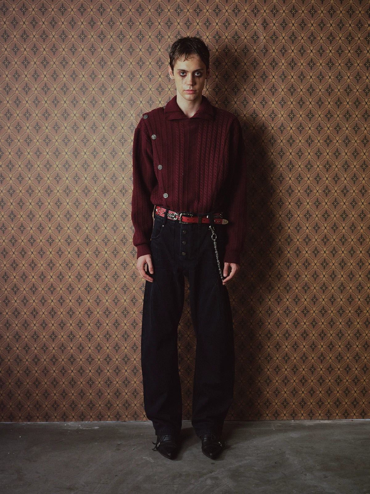 RICHILL Metal Buckle Stopper Twisted Sleeve Turtleneck Sweater