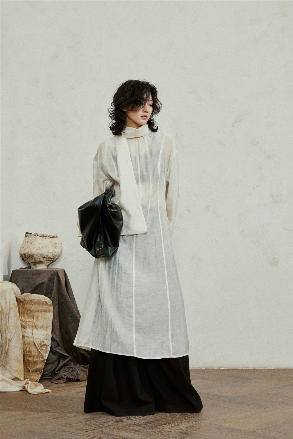 SUNYVONNE Turtleneck Light Long Dress