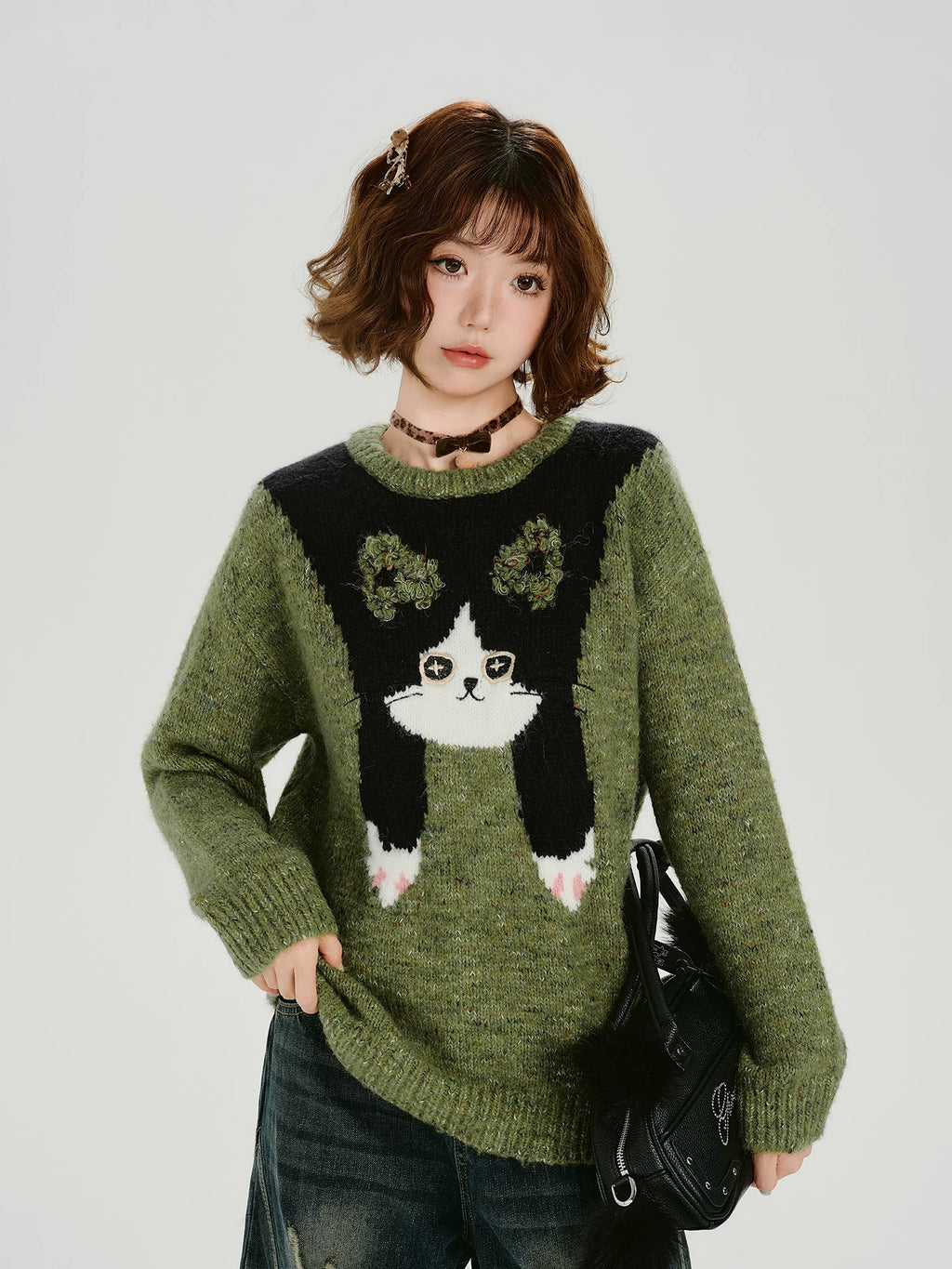 Girlyhalo Vintage Fun Jacquard Knitted Sweater