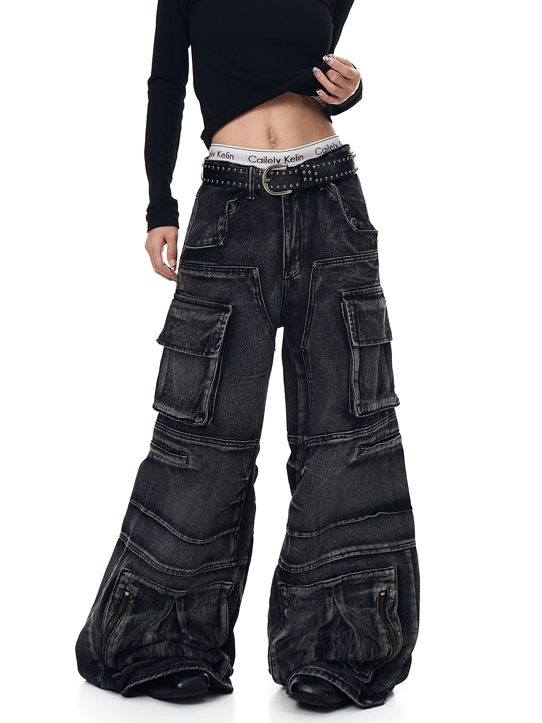 BLACKLISTS Deconstructed Multi-pocket Tooling Jeans