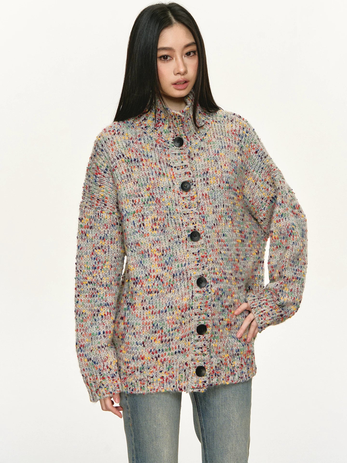 Anna Aneae Colored Dot Turtleneck Loose Sweater Cardigan