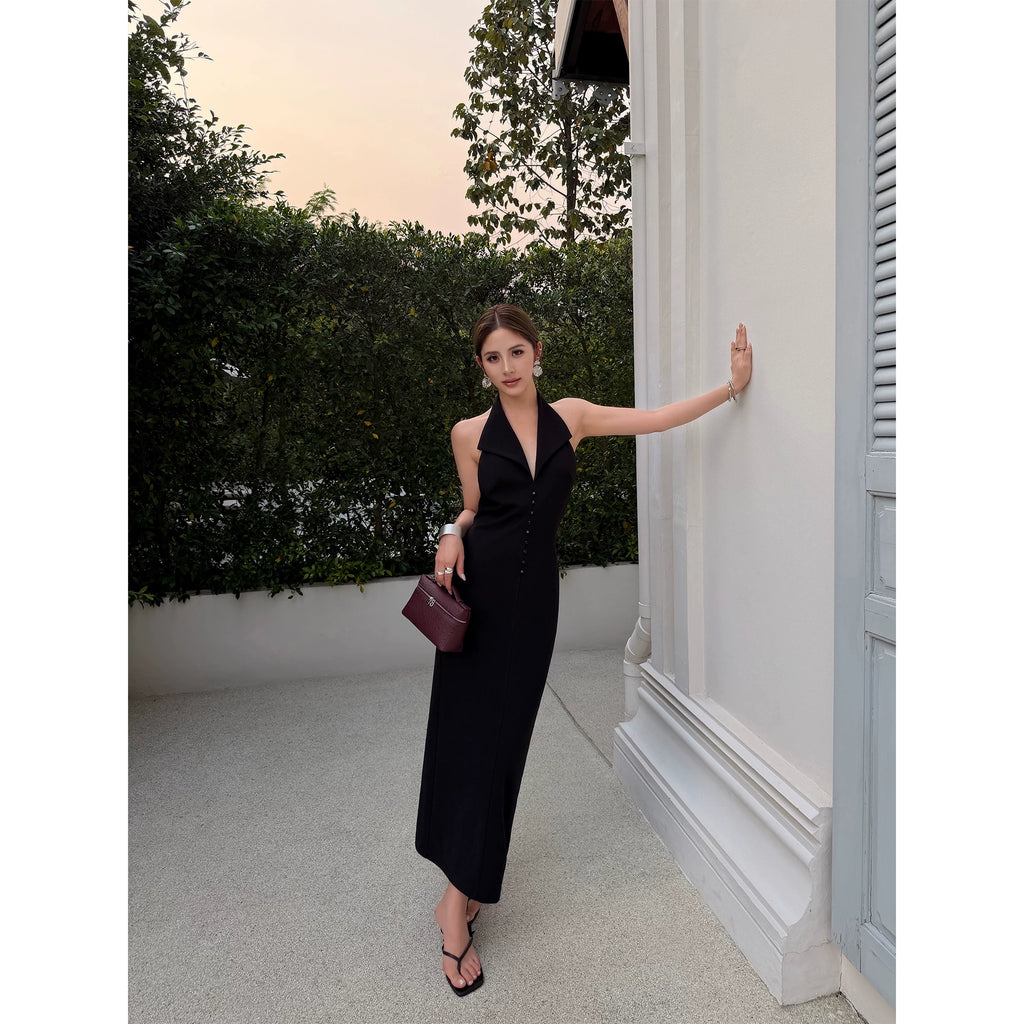 NEVA HU Halter Collar Backless Dress