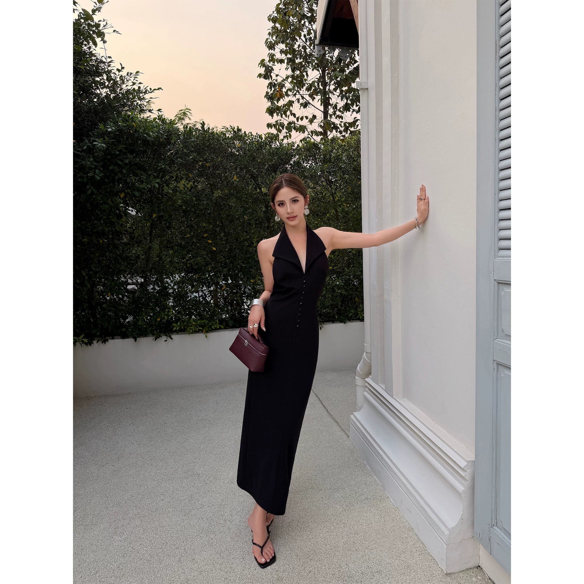 NEVA HU Halter Collar Backless Dress