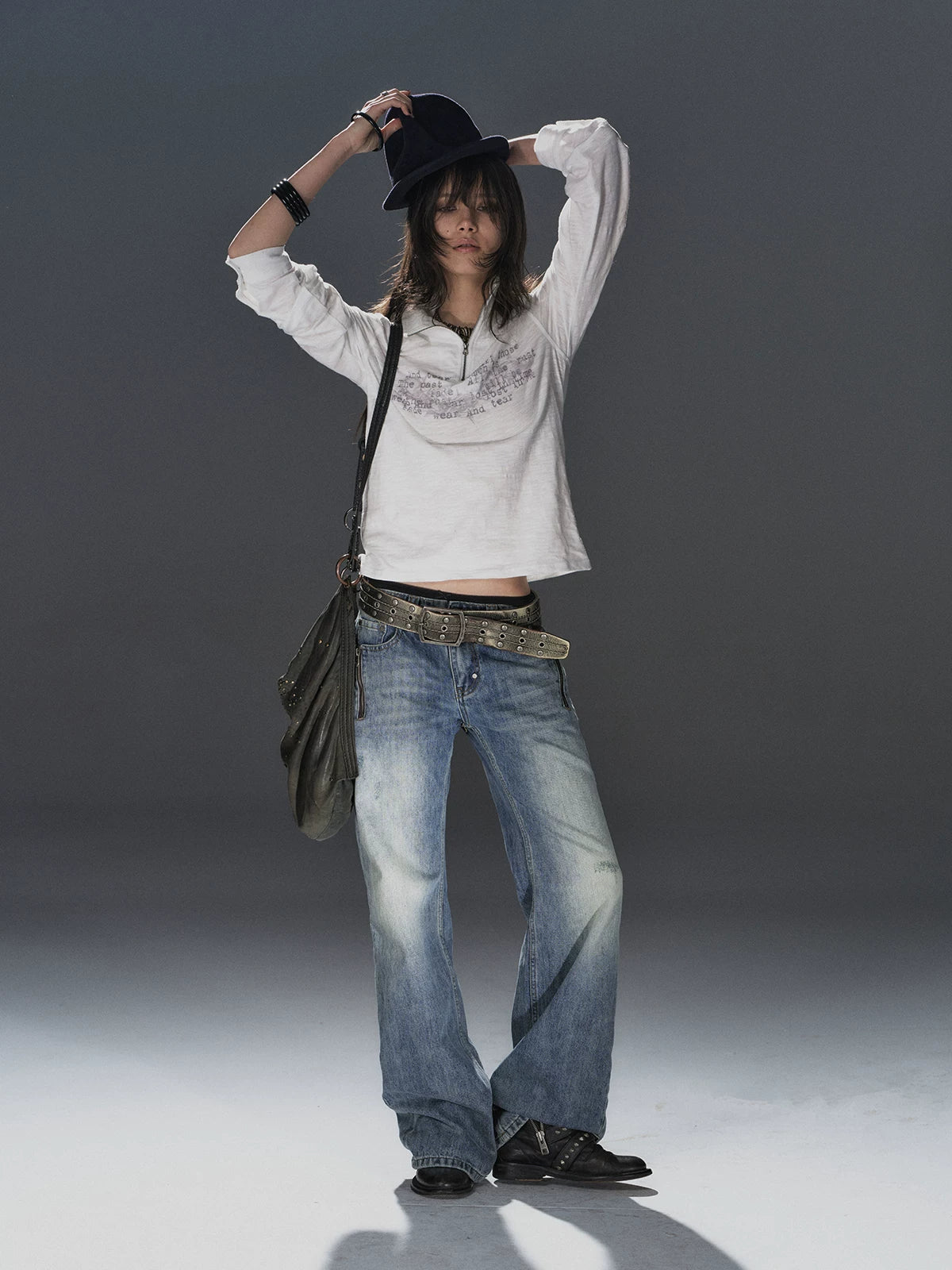 WearAndtear Stand Neck Light Loose Long Sleeves