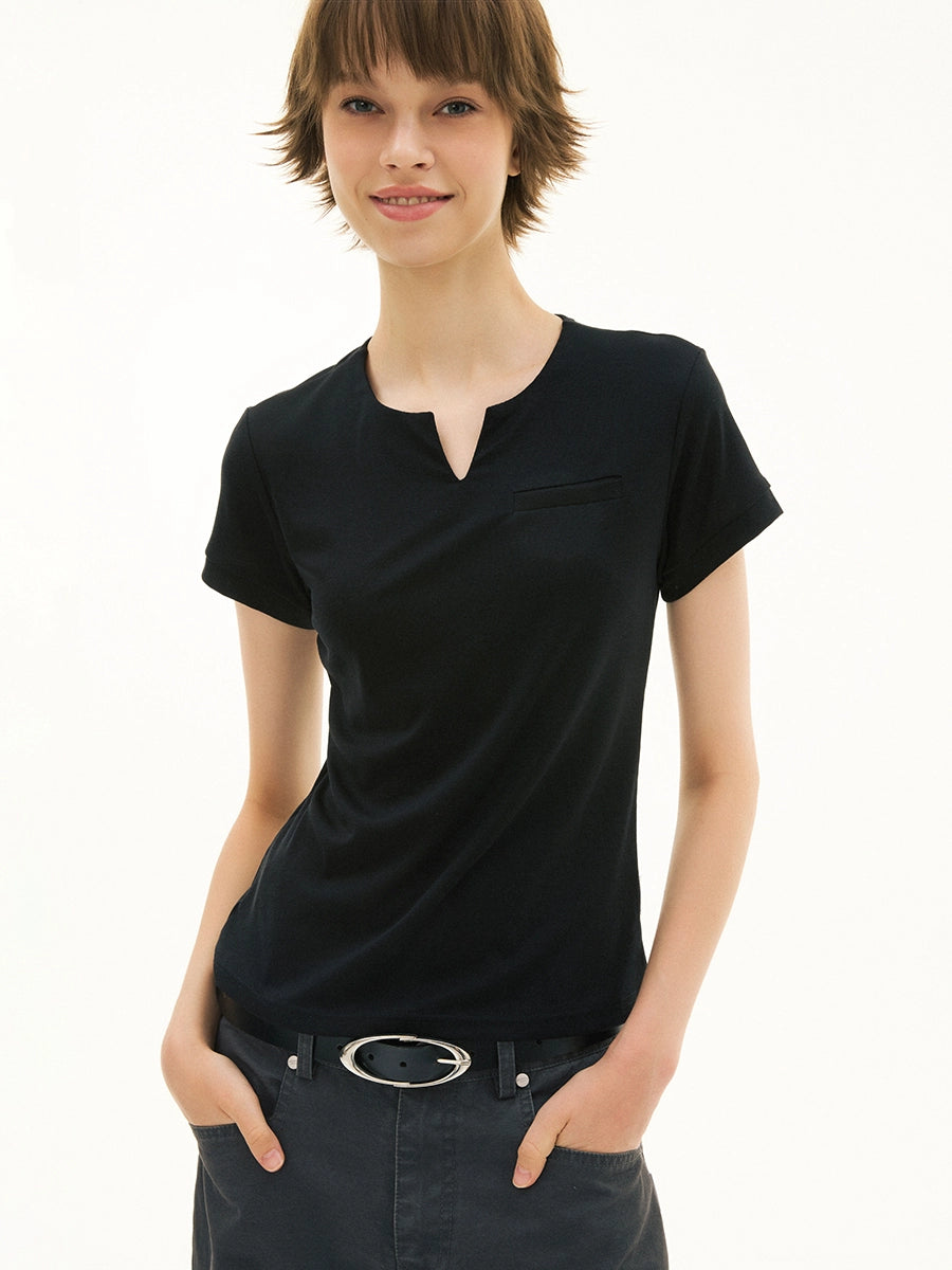FUNKYFUN Versatile Wide V-neck Waist Tee