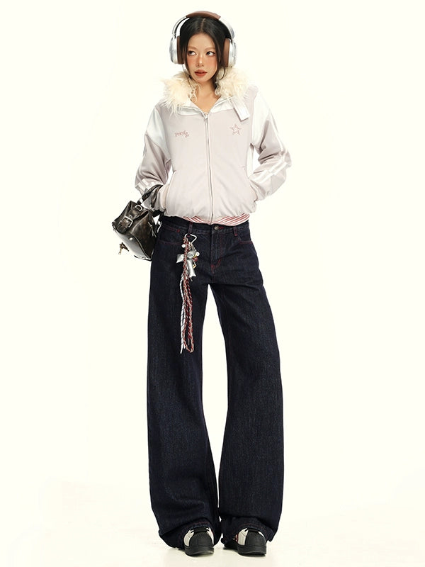 KPSR Contrasting Color Loose and Thin Drape Jeans