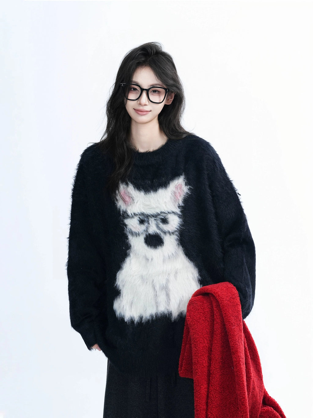 Zuocisankon Cute Puppy Jacquard Soft Waxy Knitted Sweater
