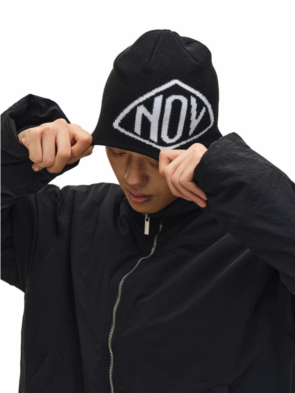 NOVACAM Jacquard LOGO Contrasting Color Knitted Wool Cold Hat