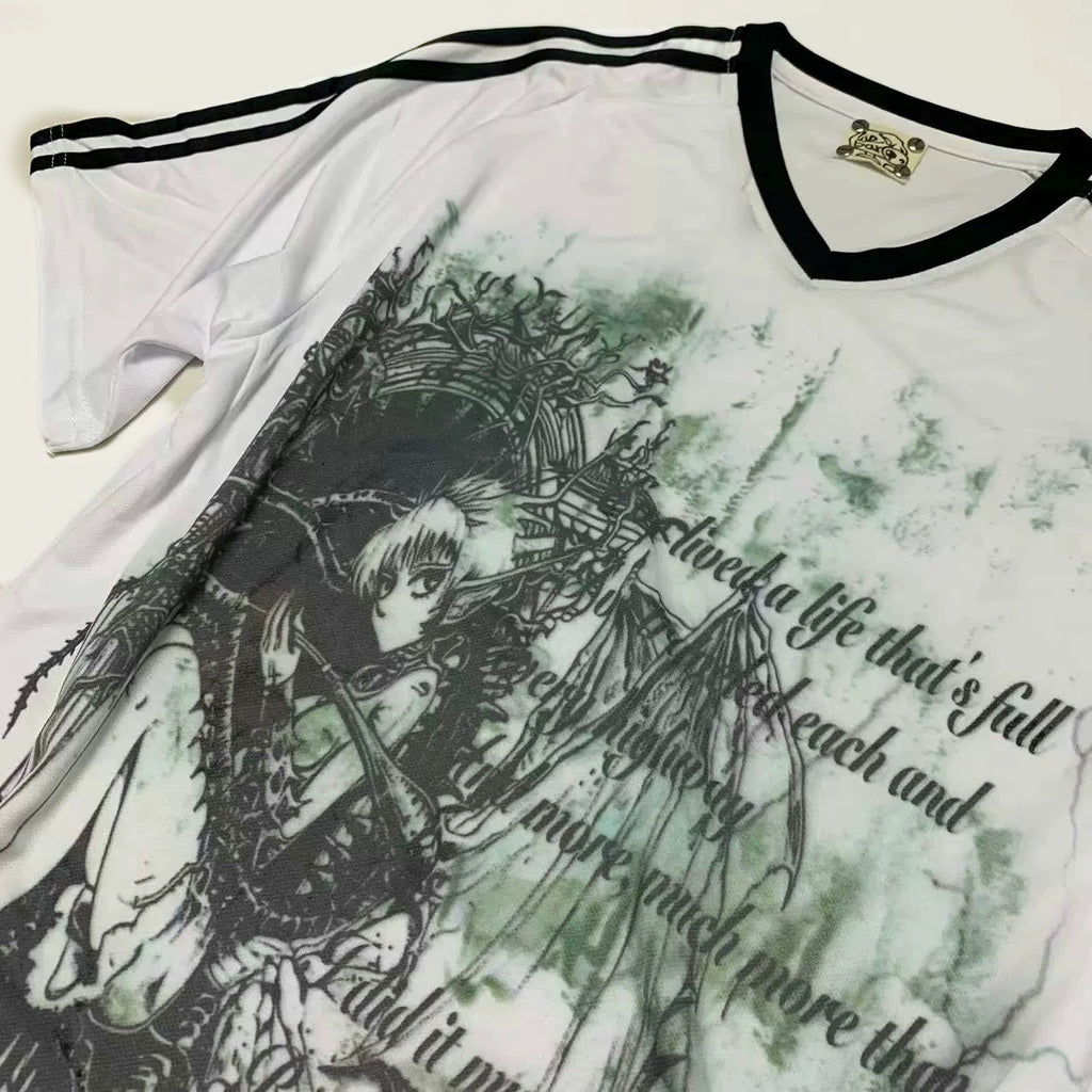 WEBBAR Two-dimensional Printing Loose Football Jersey Tee