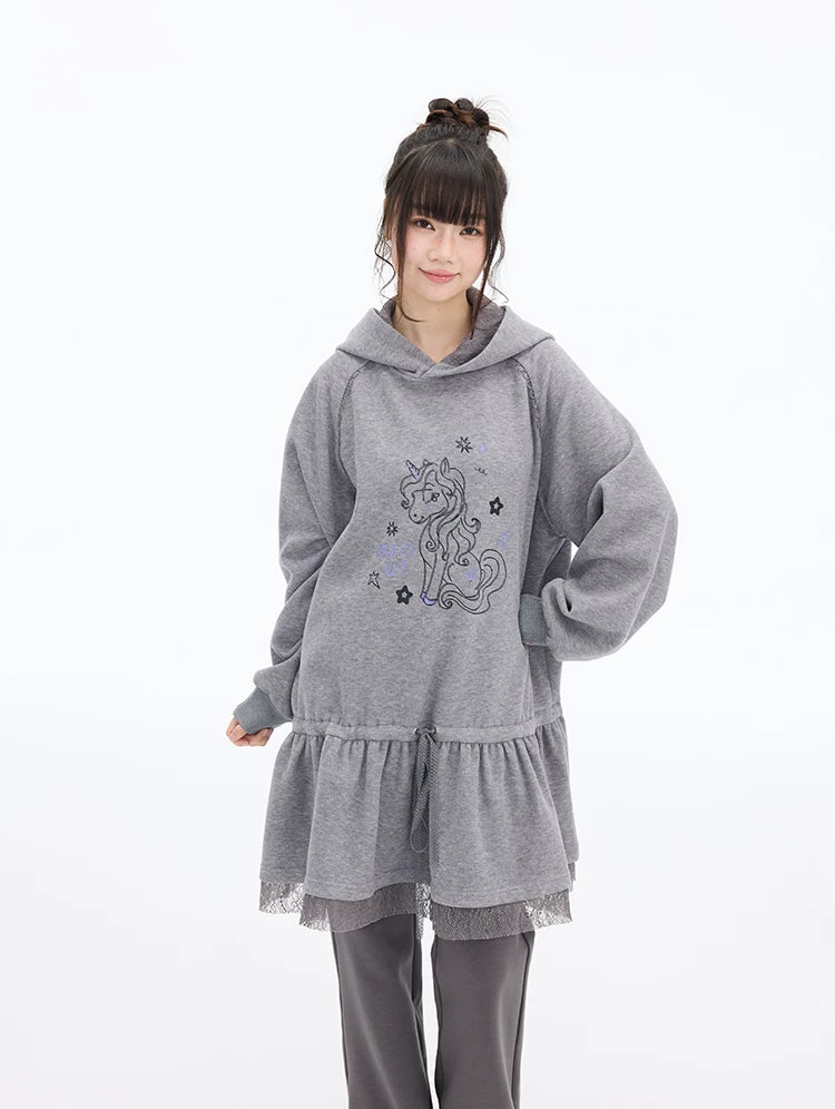 MOMSAYCAN Illustration Thickened Loose Hooded Dress
