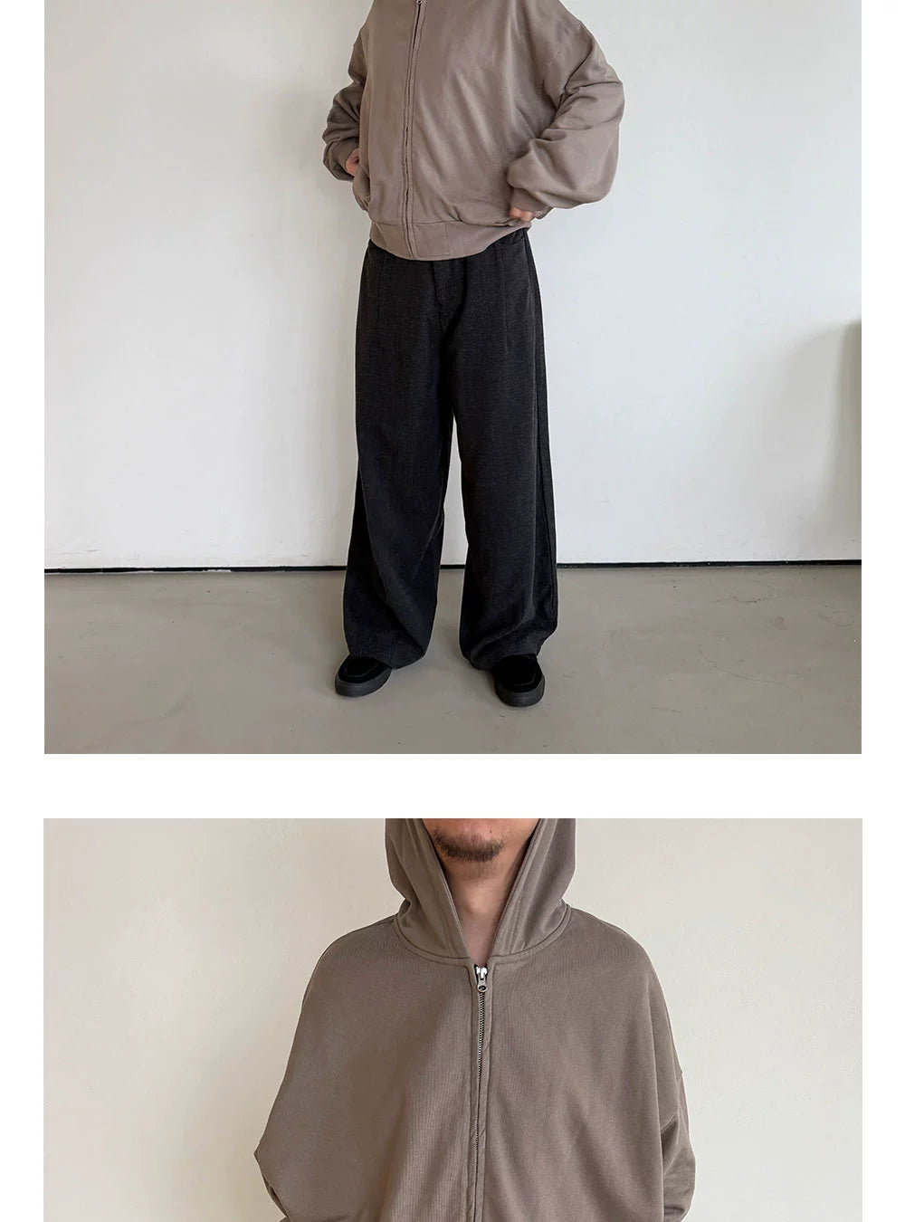 Anniehall Large Silhouette Bat Sleeve Short Wide Zip Hooded Sweater