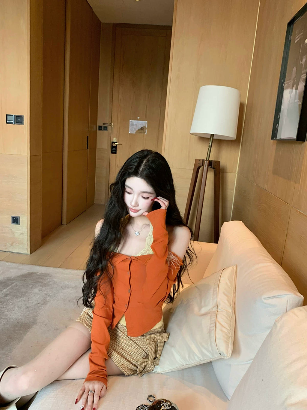 Barb Chill Shoulder Slim Fit Long Sleeve Knitted Sweater Lace Neck Sling