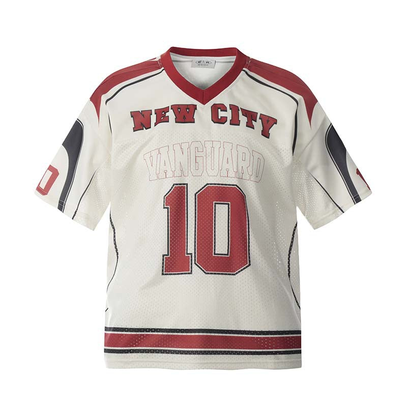 BTSG Retro Numeric Printing V-neck Mesh Short-sleeved Jersey