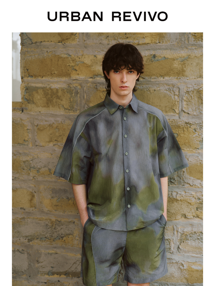 URBAN REVIVO Casual Contrast Super Loose Short Sleeve Cardigan Shirt