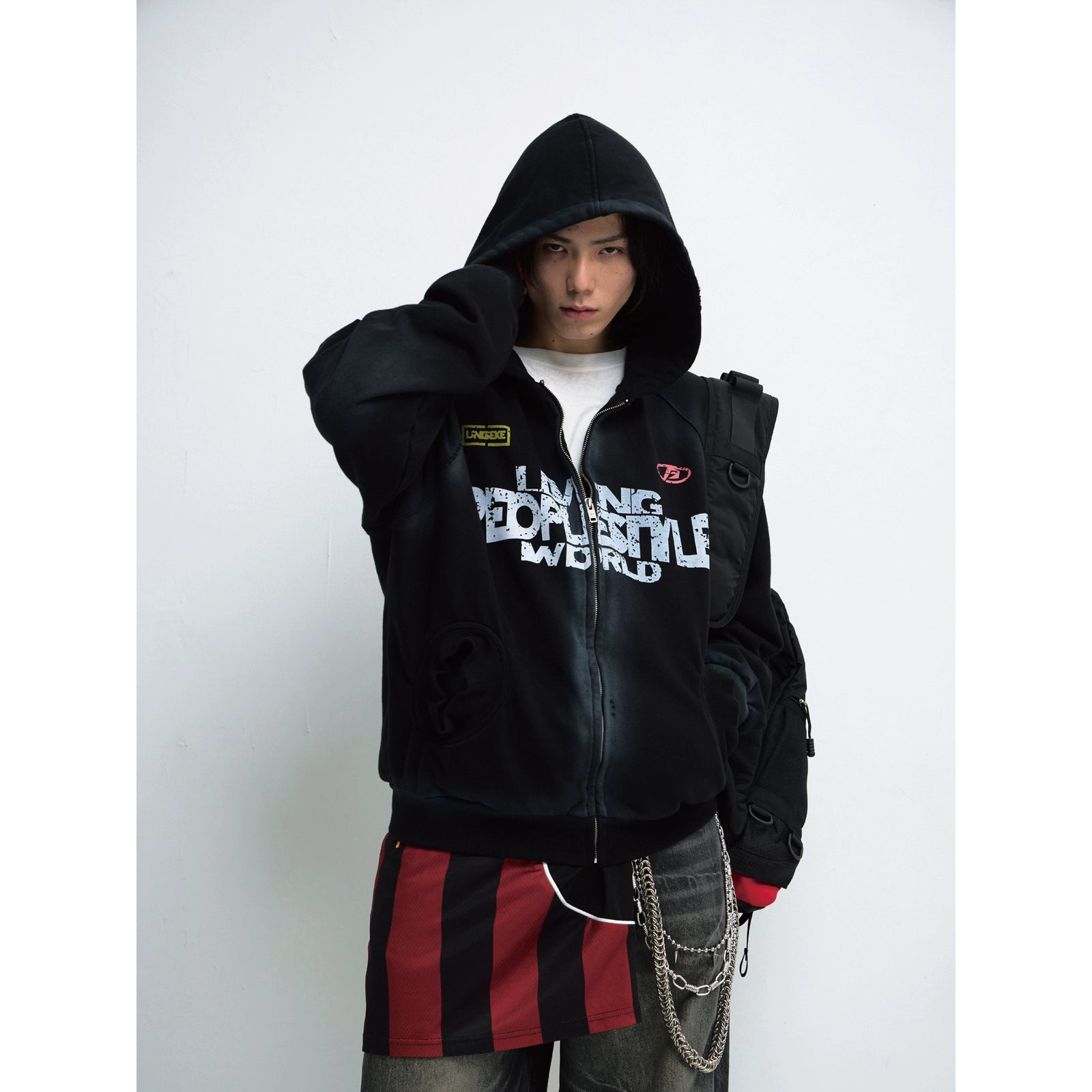 PEOPLESTYLE Dirty Dye Gradual Change Print Hooded Sweater