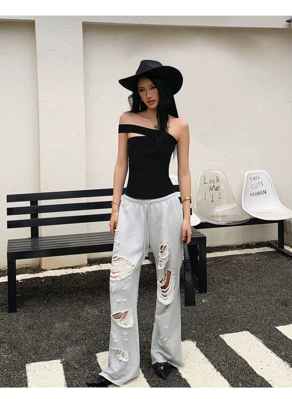 Audwyn Ripped Straight Skinny Versatile Sweatpants